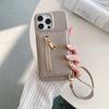 For iPhone 15 Pro Case Card Slots Kickstand PU Leather Back Cover with Zipper Pocket,Wrist Strap
