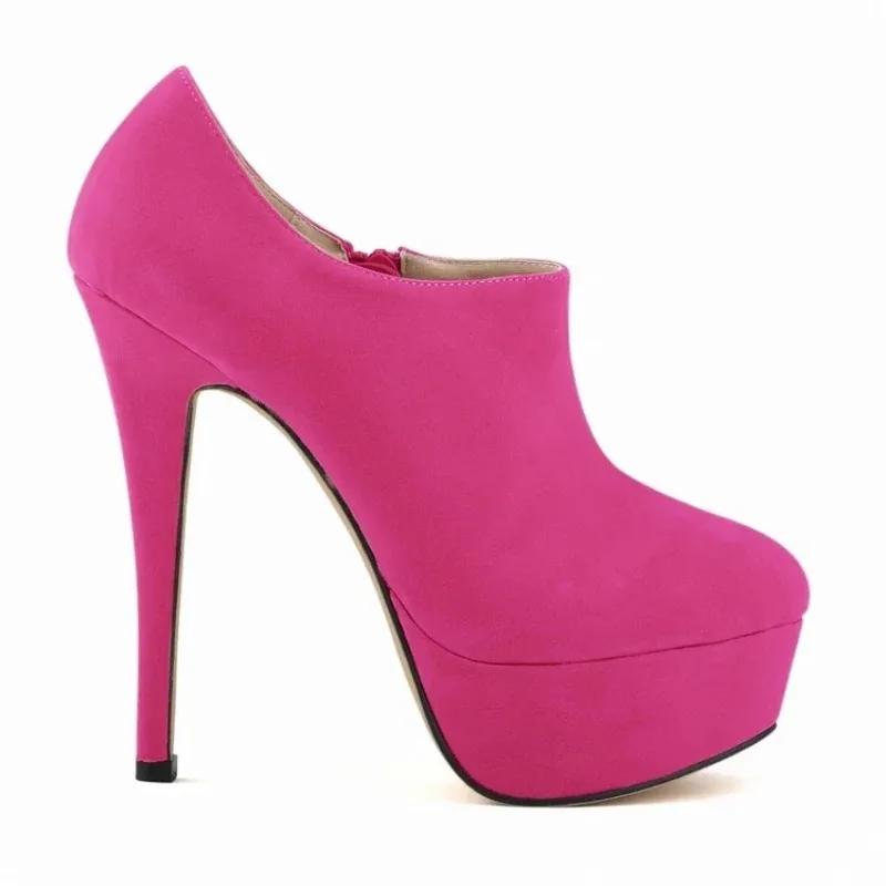 Women Ankle Boots Autumn Winter Flock Ultra High Heels Platform Pumps Stiletto Ladies Sexy Black Short Boots Shoes Plus Size 44