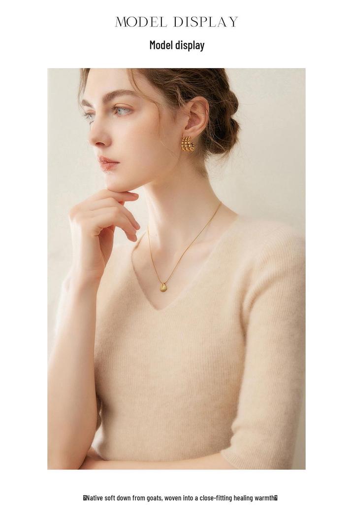 Women's Slim-Fit V-Neck Cashmere Sweater - Flattering Knit Base Layer for Autumn/Winter