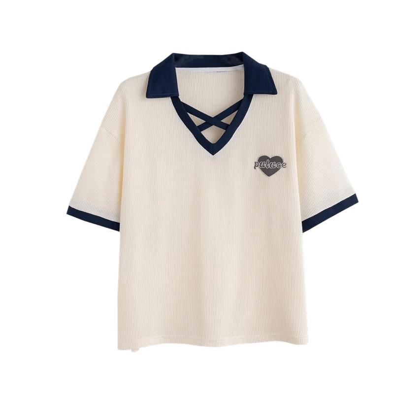 La Chapelle Women s Polo Collar Color-Block Embroidered Short Sleeve T-Shirt XXL