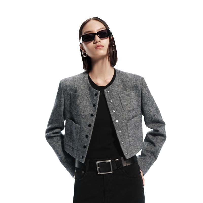 

MO&Co. Жакет без воротника бокси-силуэта из смесовой мериносовой шерсти L 170