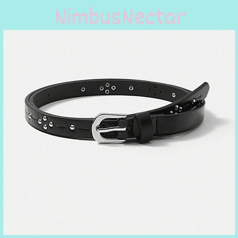 Simple Color Solid Rivet Decoration Women Casual Slim Waist Belt For Daily Use