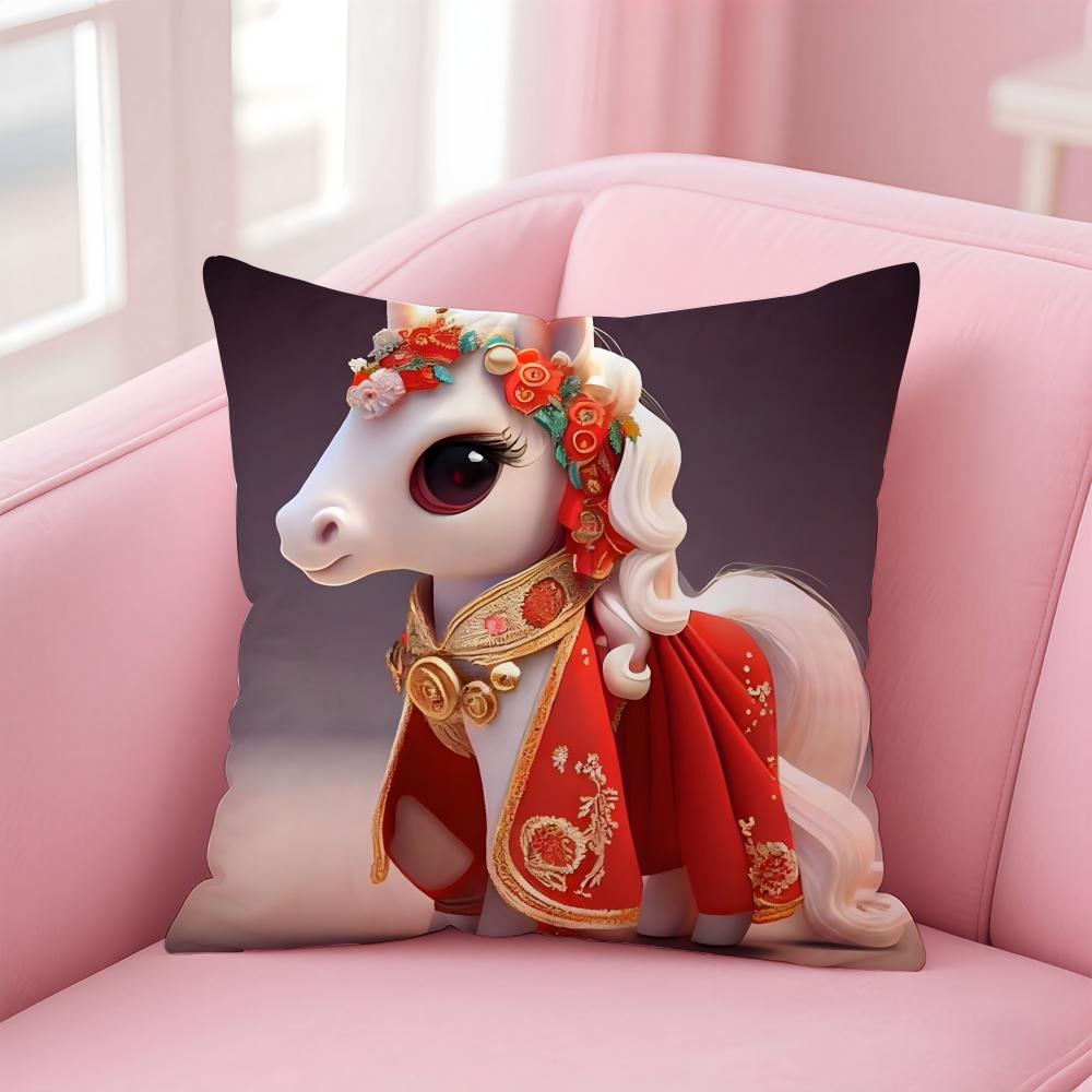 Auspicious Lucky mascot for the Year of the Horse Cushion Cover Pillow Case Soft Skin Friendly Fabric Comfort  Concealed Zipper