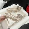 Fashion 2025 New High-Heeled Wedding Shoes Bride Shoes Thin Heel Pointed Toe Sandals Nightclub Rhine-Diamond Shoes Bow