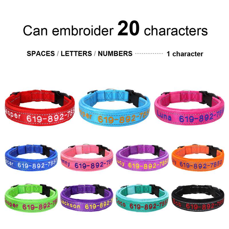 Embroidered Dog Collar Soft Padded Dogs Customized Collars Reflective Pet Necklace Night Safety For Small Medium Large Dogs Pug