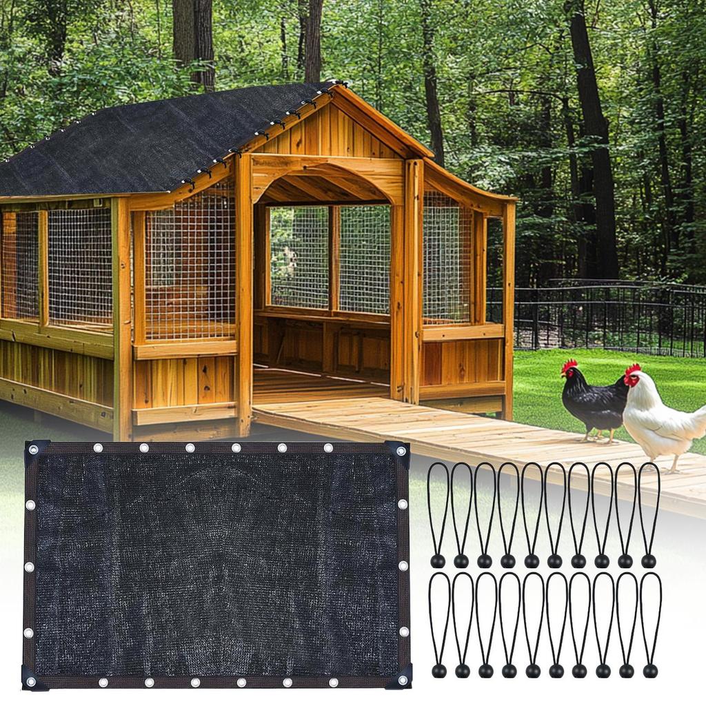 Lona para Gallinero Techo para Gallinero con 20 Cuerdas de Bola Malla de Red Pantalla Protector Solar Tela de Sombra para Invernadero