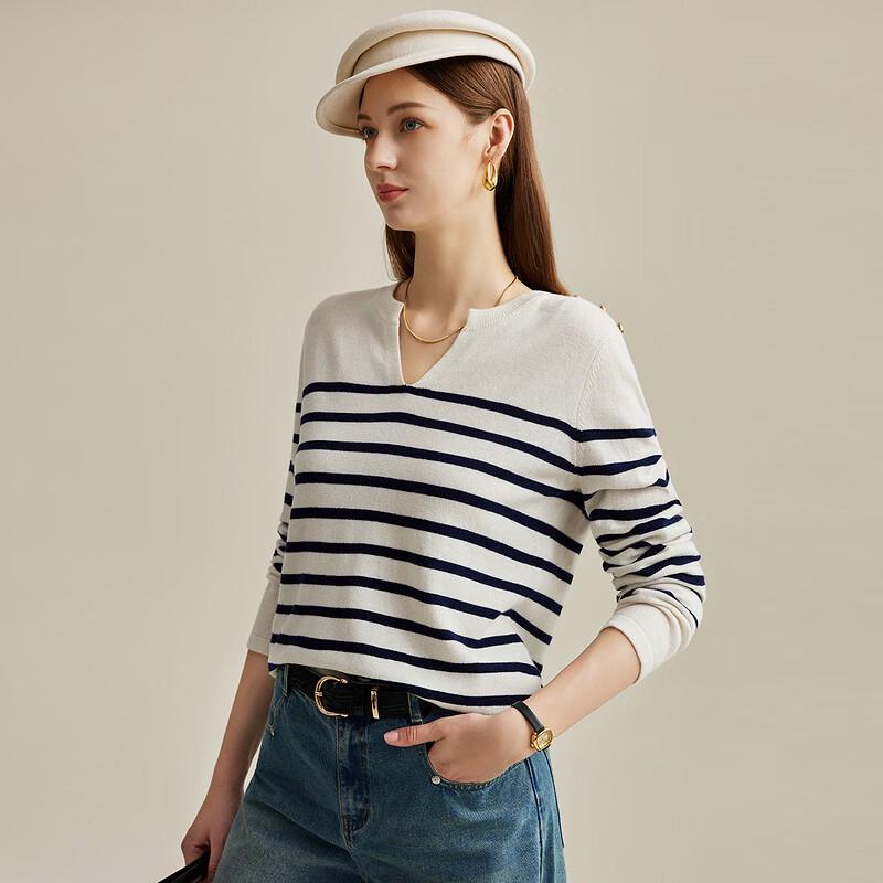 Zhaojun Women's Striped Wool Pullover Sweater