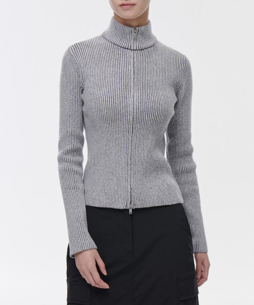 MUSINSA STANDARD WOMAN Ribbed Slim Knit Zip-Up [Two-Tone Gray]