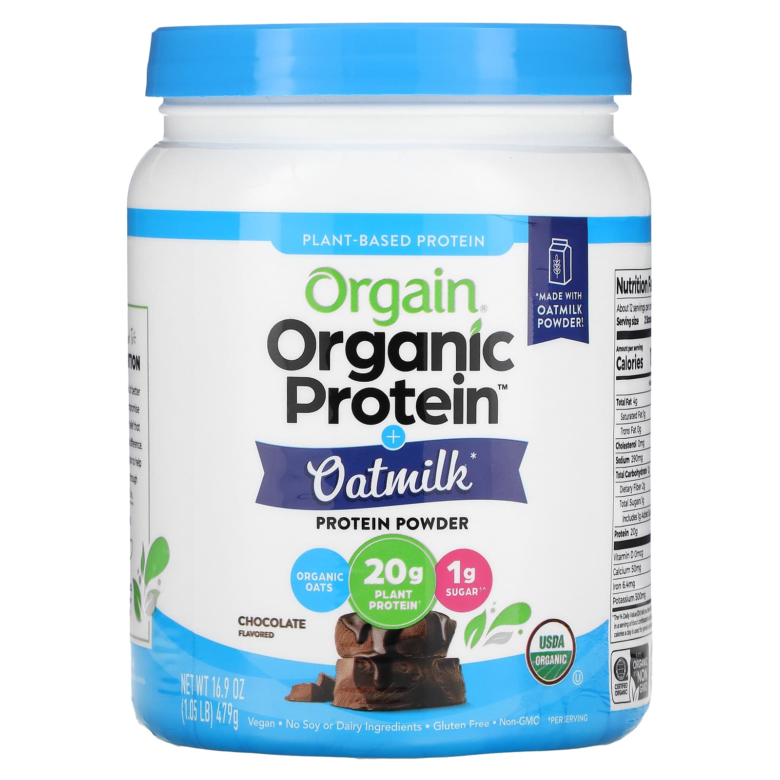 

Orgain, Organic Protein Powder, with Oatmeal, Plant-based, Chocolate, 1.05 lb (479 g)