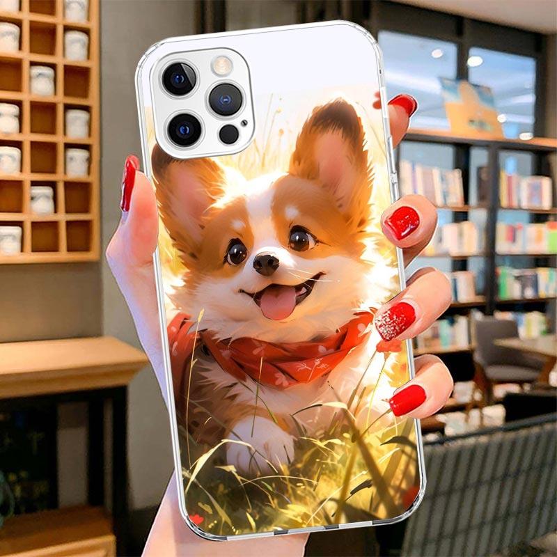 

Cartoon Corgi Cute Dog Cover Phone Case For iPhone 16 17 Air 15 14 Pro Max 16E Phone Case 13 Mini 12 11 7 SE 8 Print Pattern Fit iPhone 15 Pro Max