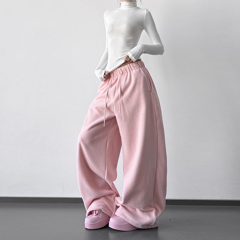 

Women s Korean Fleece Sports Pants – 2025 Autumn/Winter Elastic Waist, Loose Wide-Leg, Slimming Cuffed. Extra Large