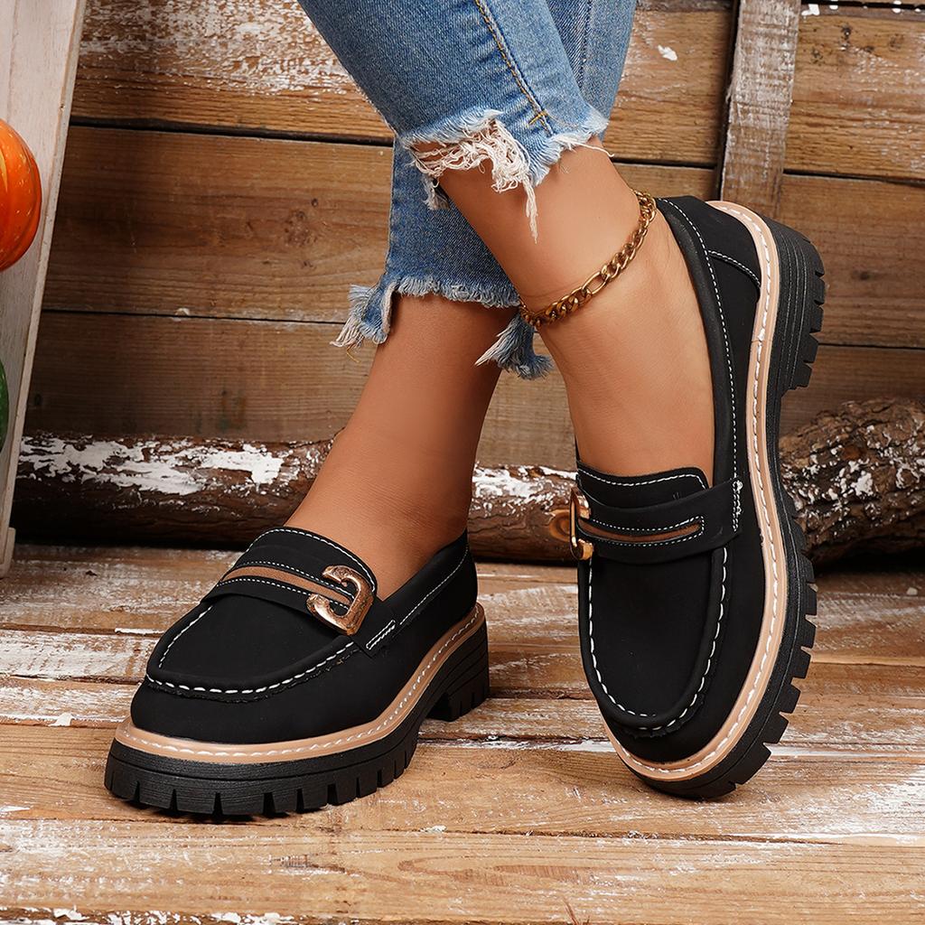 Neu Herbst und Winter Große Größe Lässig Britischer Stil Dicker Absatz Dicke Sohle Retro