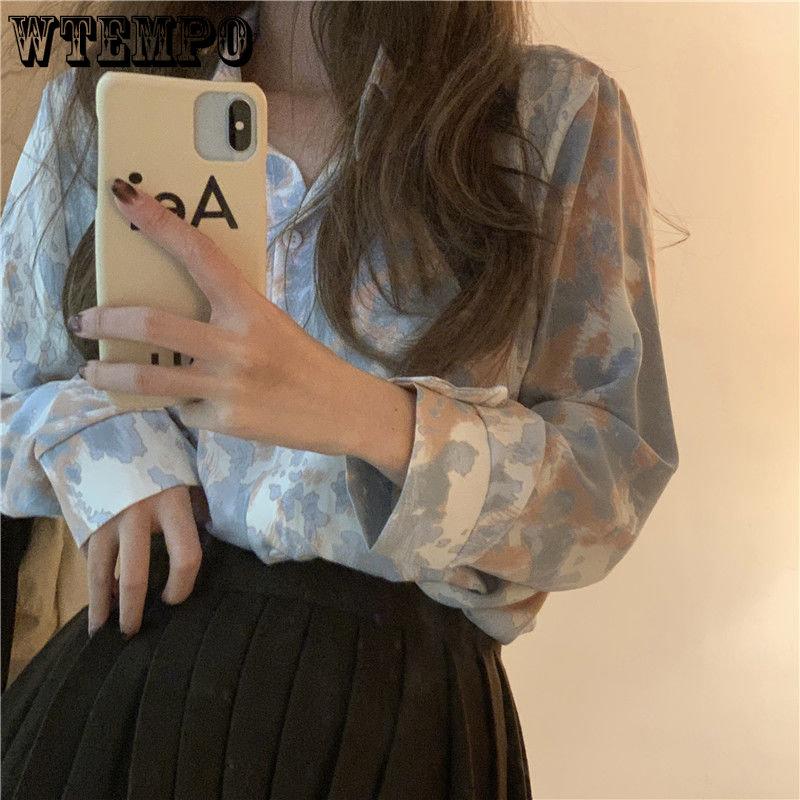 Spring and Summer Women's Shirt Floral Shirt Design Sense Vintage Loose Top Versatile Small Chiffon Shirt