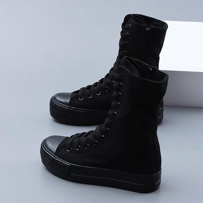 Fashion High Top Canvas Shoes For Ladies Soft Bottom Cheerleaders Dance Shoes White Casual Sneakers  Women's Mid-Calf Boots