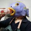 Maschera per Feste di Halloween Animale Carino Testa di Pesce in Lattice Copricapo Pesce Tropicale Accessori Divertenti