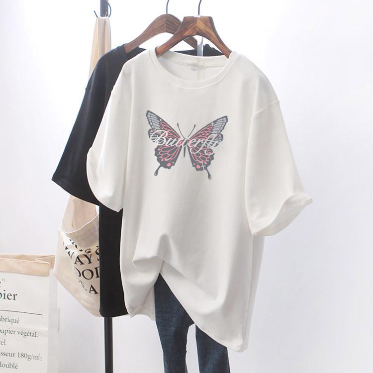 Pure White T-shirt Women's Loose Short-sleeved Pure Cotton T-shirt Medium and Long Large Size Summer Women's New Models