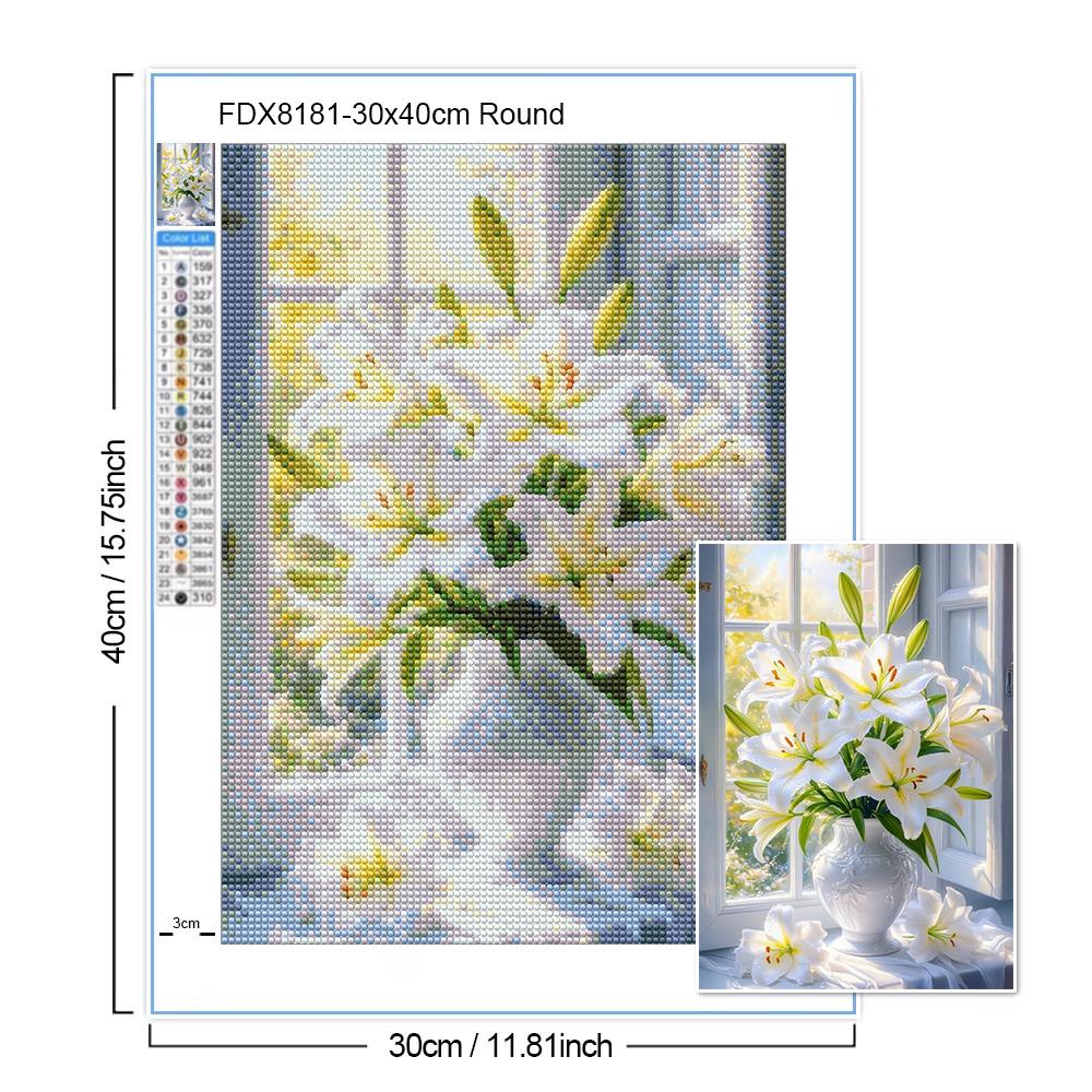 Window View Flower Diamond Painting 5D Full Drill Lily Rose Peony Bouquet DIY Rhinestone Embroidery Mosaic Art Home Decor Gift