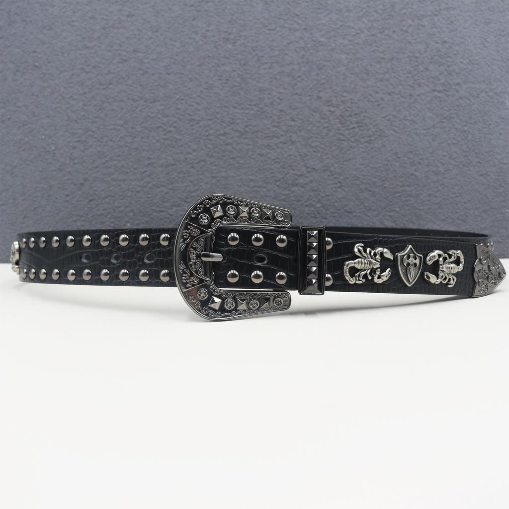 Crocodile Pattern American Western Rivets Scorpion Street Rivets Punk Men's Belt Women