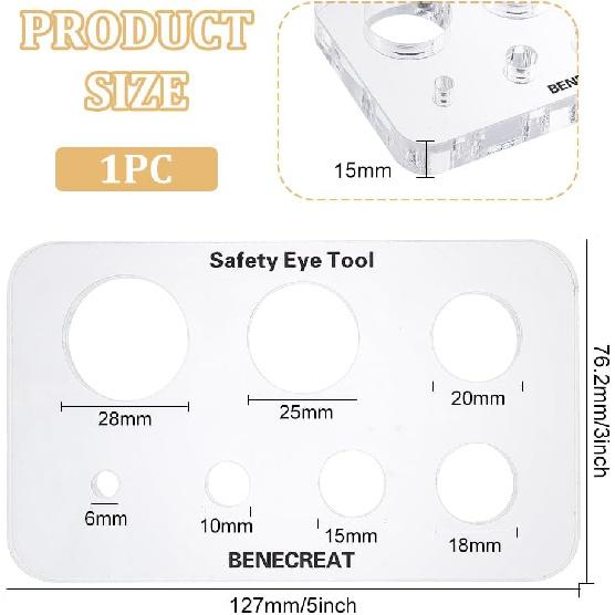 BENECREAT Acrylic Clear Safety Eye Insertion Tool, Washer Installation Aid, Crochet Tool for DIY Craft, Plush Bear Eye Installation, Doll Making