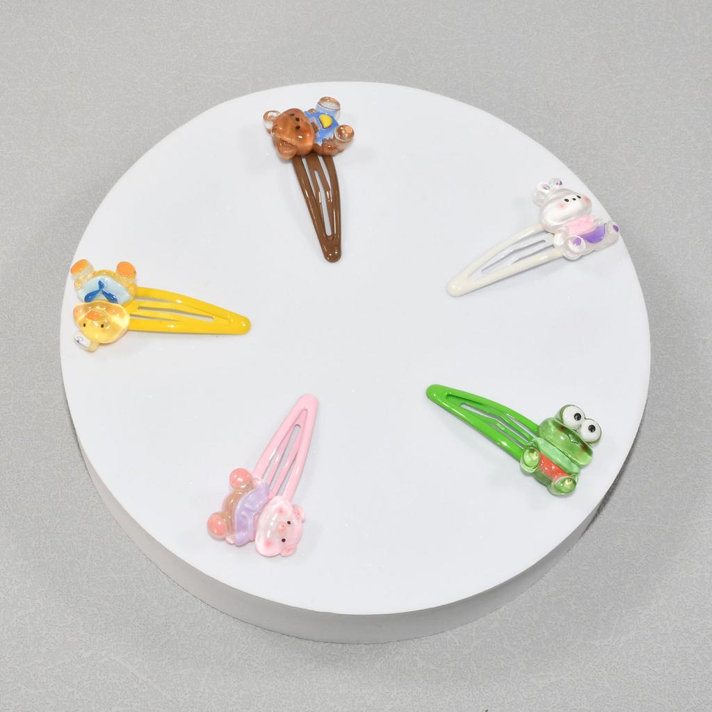 5Pcs/Set Candy Colors BB Brand Side Clips For Children Cute Cartoon Animal Shape Girls Hair Clip Water Drop Hair Accessories