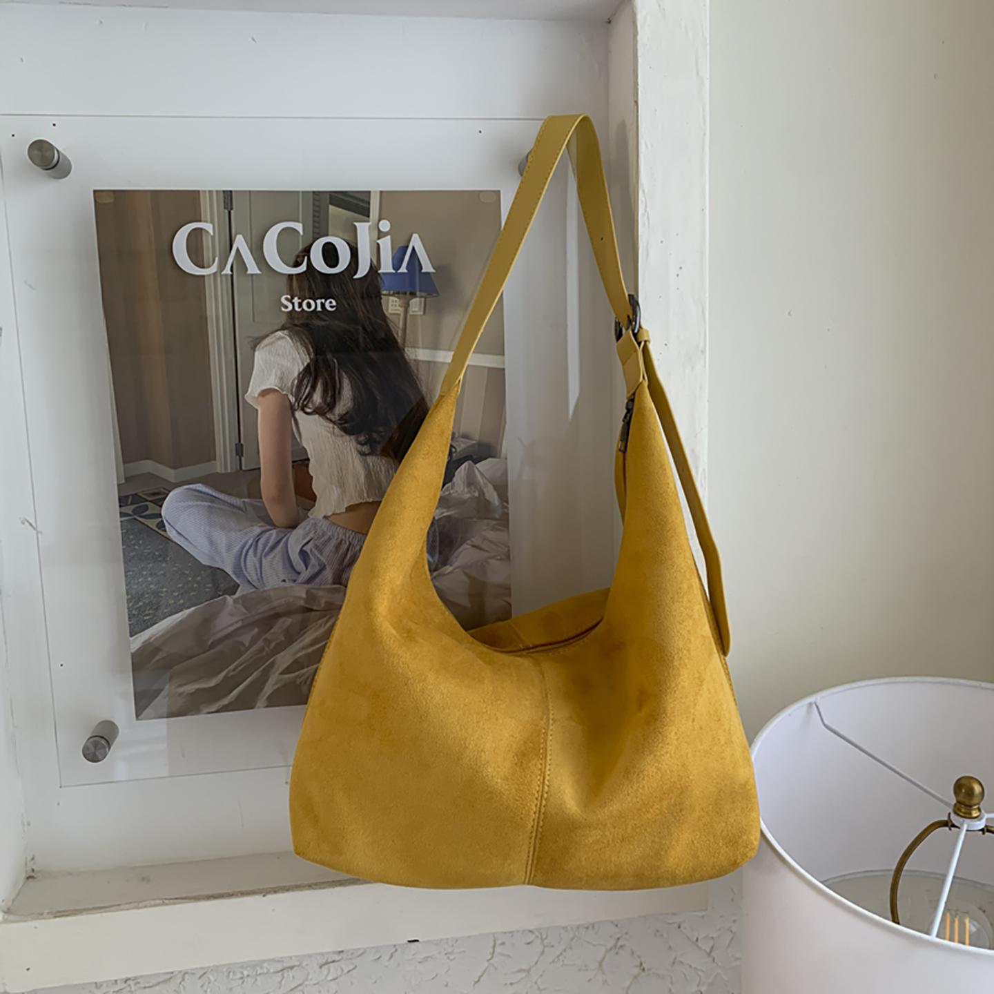 

Texture Suede Handbags for Women Autumn New Fashi Nubuck Leather Tote Bag Casual Large Capacity Retro Underarm Bags (30cm<Max Length<50cm) жёлтый