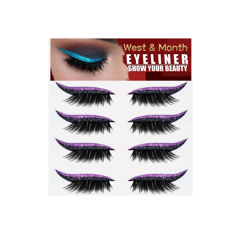 2 In 1 Eyeliner Eyelash Stickers Reusable Self Adhesive Long Lasting Glitter Shiny Natural Waterproof Patch Party Cosplay Makeup
