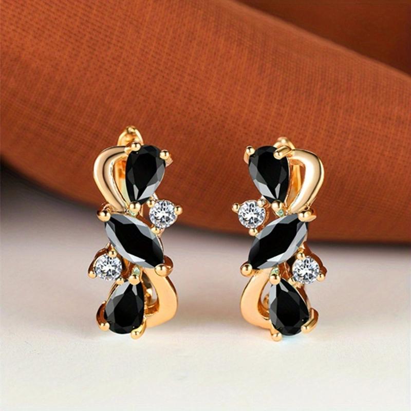 

Блестящие серьги-капли огранки «маркиз» из красного, зеленого и синего циркония для женщин, роскошные повседневные универсальные ювелирные изделия золотого цвета золотой/чёрный