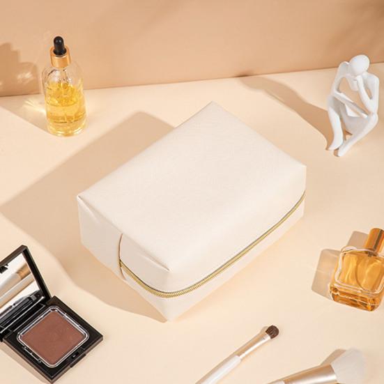 Portable Makeup Bag Faux Leather Cosmetic Bag Waterproof Solid Color Toiletry Organizer for Daily Use Travel Business Trip