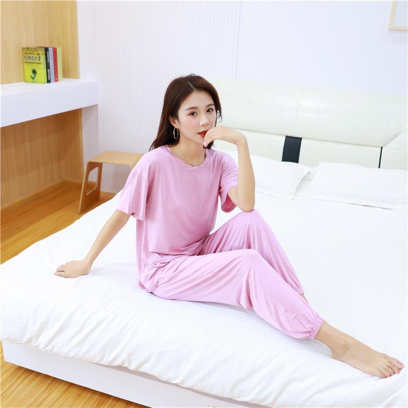 Frühlings- und Herbst-Modal-Pyjama-Set für Damen, große Hauskleidung, lockerer zweiteiliger Sommer-Pyjama, Schlafanzug für Damen