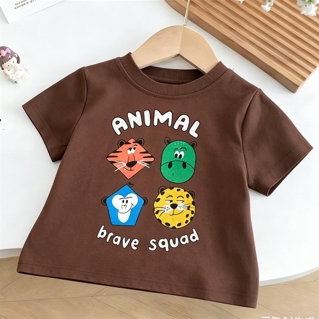 Loose Casual Summr Clothes Short-sleeved Tops Boys And Girls Lovely Printed TShirt Pure Cotton Clothes Round Neck Base Shirt