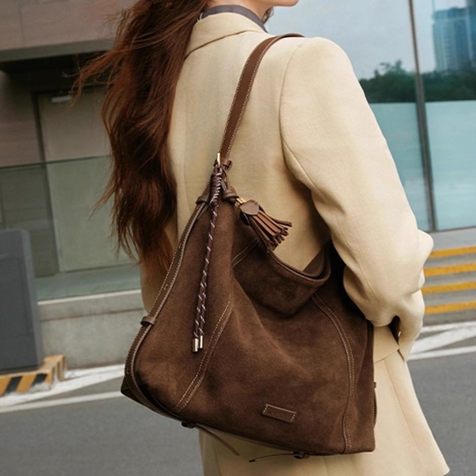 IELGY Ladies Tote Bag Suede Large Capacity Shoulder Messenger Bag