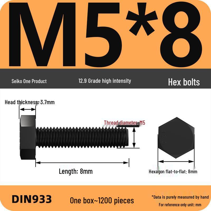 High Strength Class 12.9 Hex Bolt Set: M4-M16 Sizes