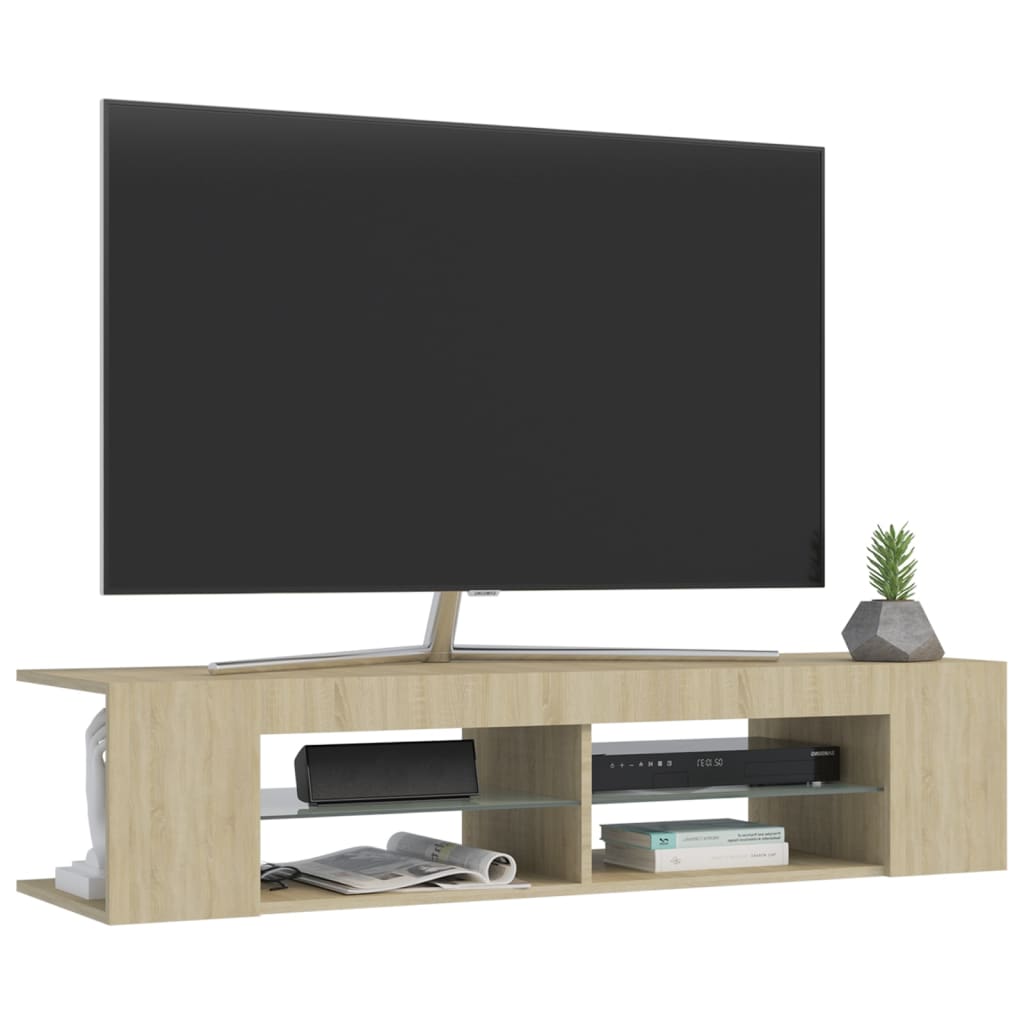 TV Stand with LED Lights Sonoma Oak Finish 135 X 39 X 30 Cm