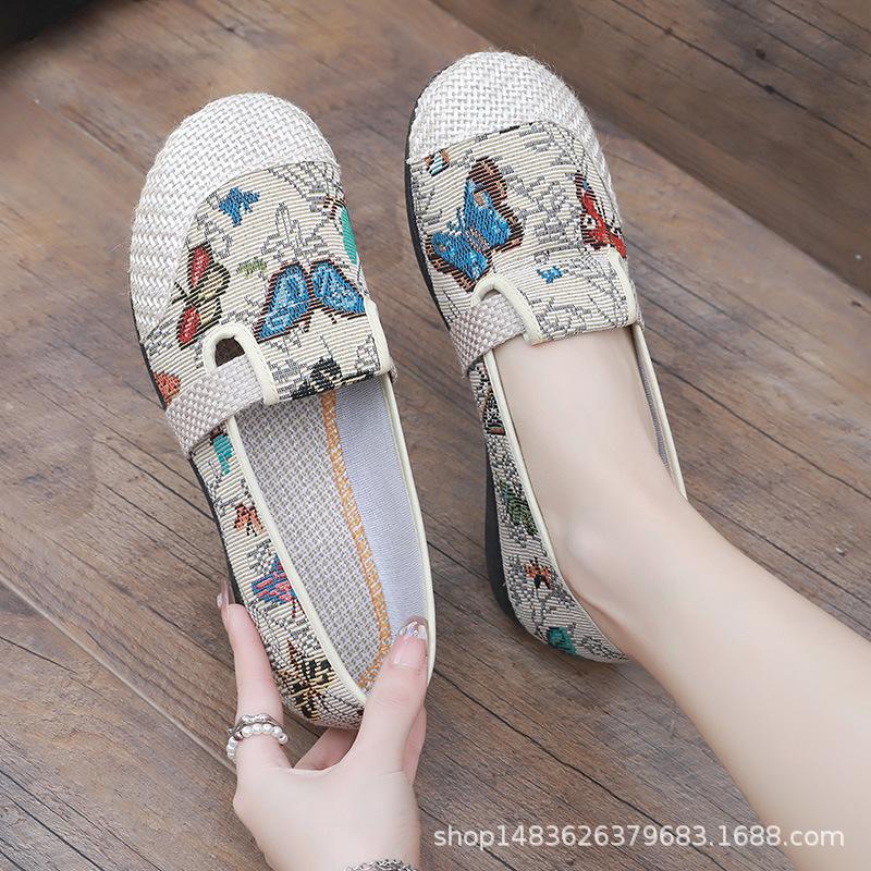 Bestickte Leinen-Slipper Atmungsaktive Freizeitschuhe für Damen