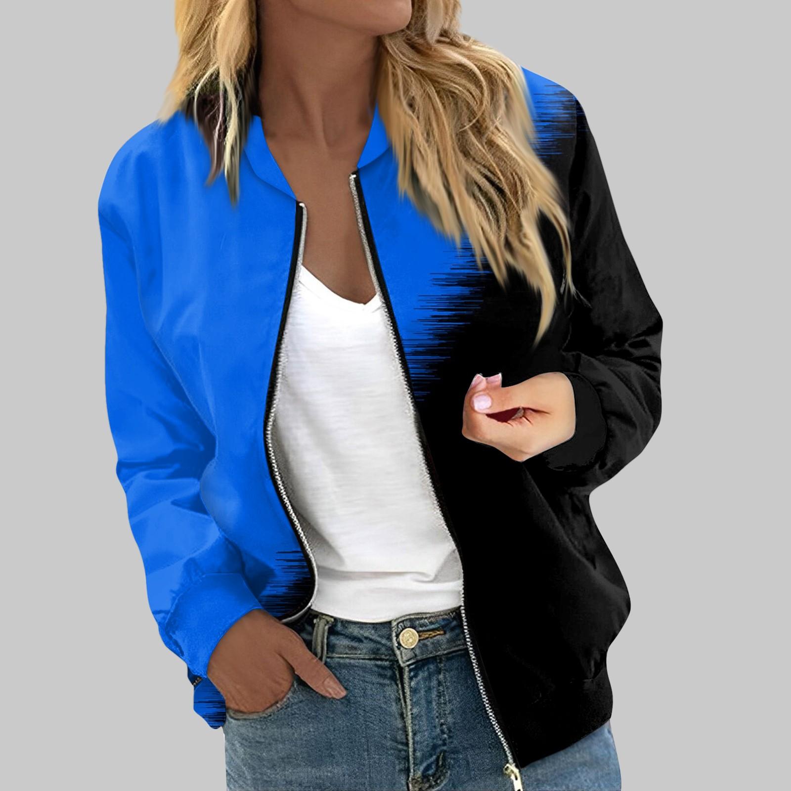 

Верхній жіночий верхній одяг з принтом і довгими рукавами, повсякденні топи на блискавці, сорочка, тонка куртка для жінок L синій