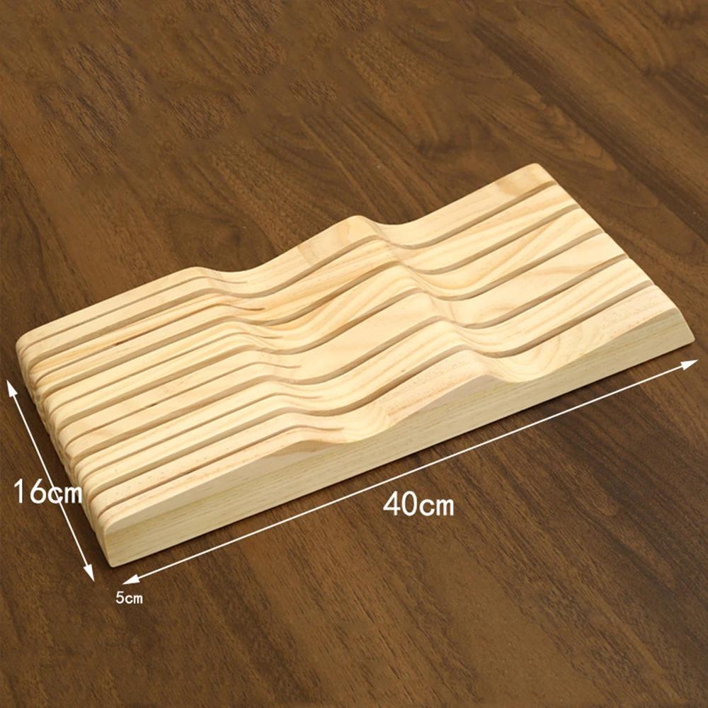 New In-drawer Knife Tray Wood Knife Organizer Kitchen Drawer Cutlery Storage Tableware Container Western Knife Tray Organizer