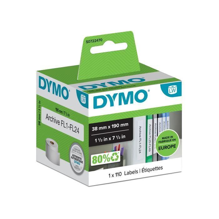 Dymo labelwriter boite de 1 rouleau de 110 étiquettes blanches classeur dos étroit 38mm x 190mm