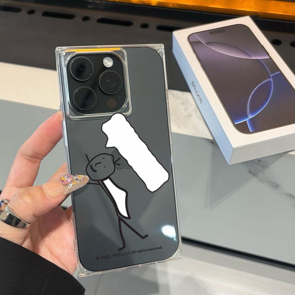 Clear Square Back Tube Case Protection For iPhone 11 13 16 ProMax 14 Pro Max 12 15 Plus Anti-Oxygen,Line People Pattern Casing