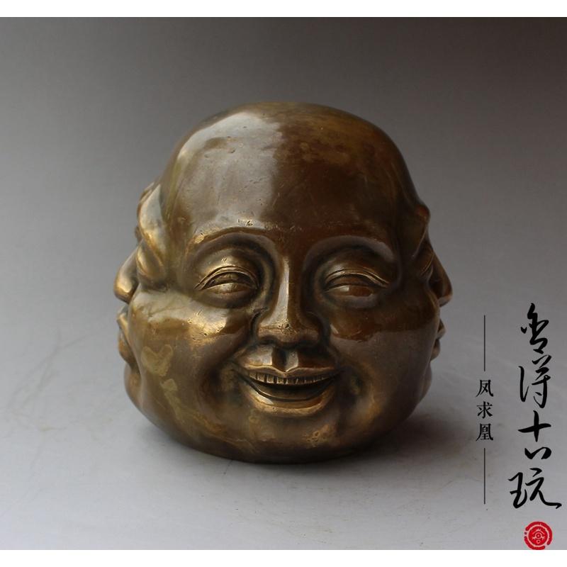 Sammlerstück Tibet alte Bronze Leben 4 Emotionen vier Gesichter Buddha Kopf Statue