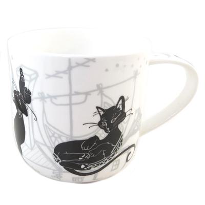 [Q0210] - Caneca de porcelana 'Les Chats' branco preto - 95x90 mm