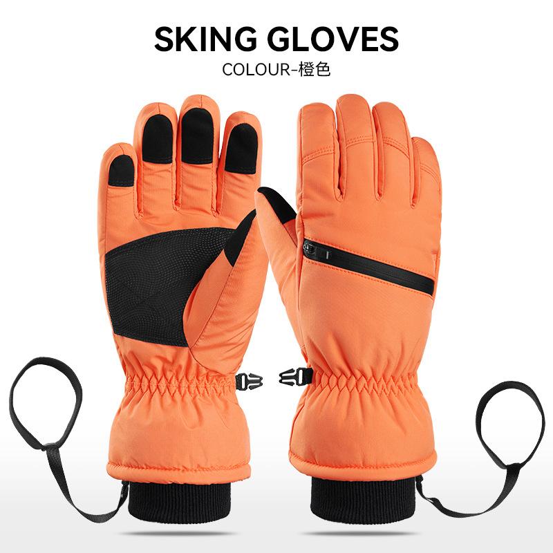 Winter ski gloves with fingers windproof and waterproof short braised seeds waterproof and velvet locking temperature warm sports gloves