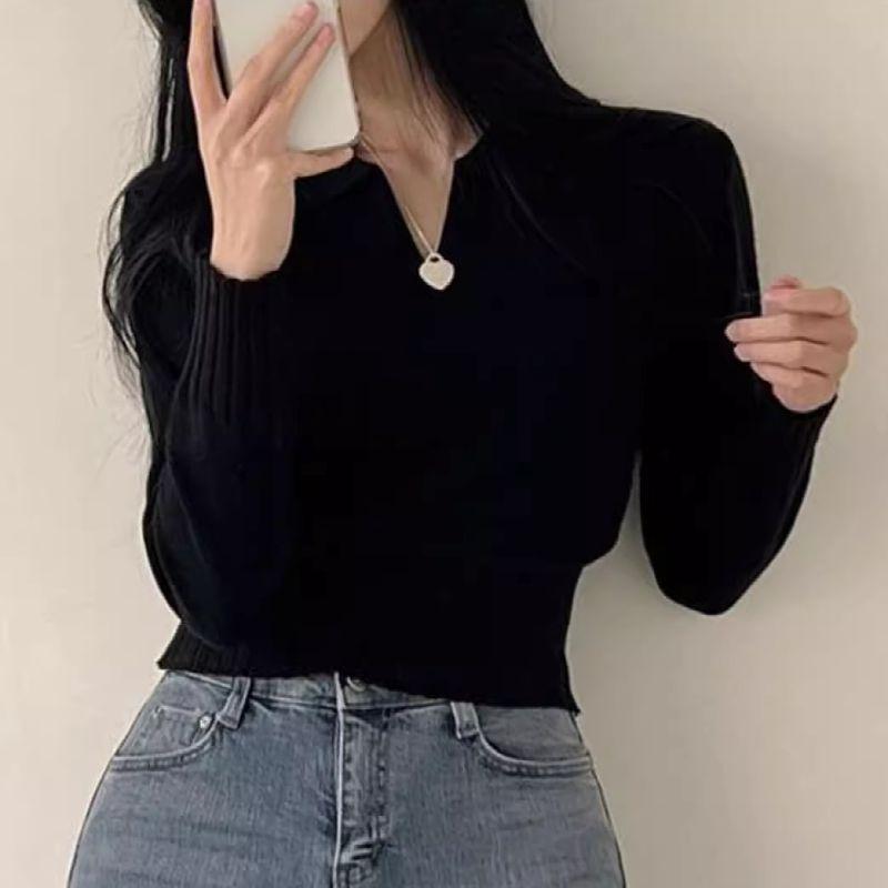 Autumn Winter Polo-neck Solid Color Pullover Knitting Top Women Slim Causal All-match Bottomed Waist Sweater