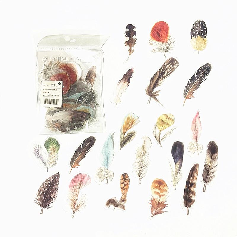 40pcs/bag Vintage Ginkgo Leaves Flowers PET Sticker Package DIY Diary Decoration Sticker Album Scrapbooking
