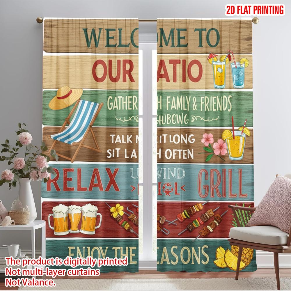 2pcs 2D flat printing Window Drapes Welcome Patio Gather Family Friends 100% Polyester Without Electricity Party Decorations for