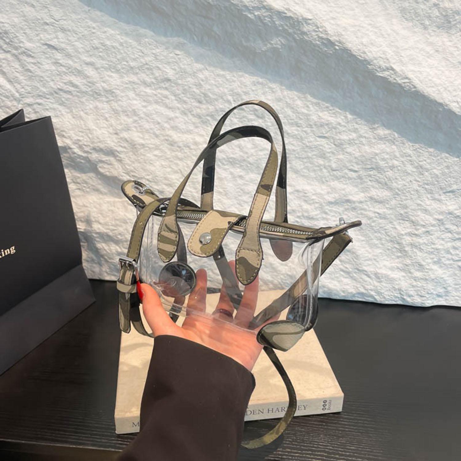 

Women s fashionable hand-held vegetable basket bag elegant beach jelly bag transparent splicing hand-held crossbody bag зелений