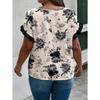 Women's New Summer Round Neck Spliced Ruffle Loose Printed Short Sleeve Tops T-shirt