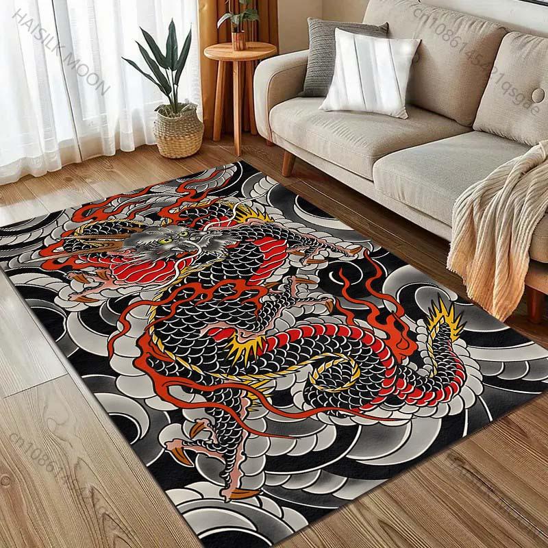 Japanese Tattoo Dragon Print Carpet Modern Home Decor Area Rug for Living Room Bedroom Sofa Floor Mat