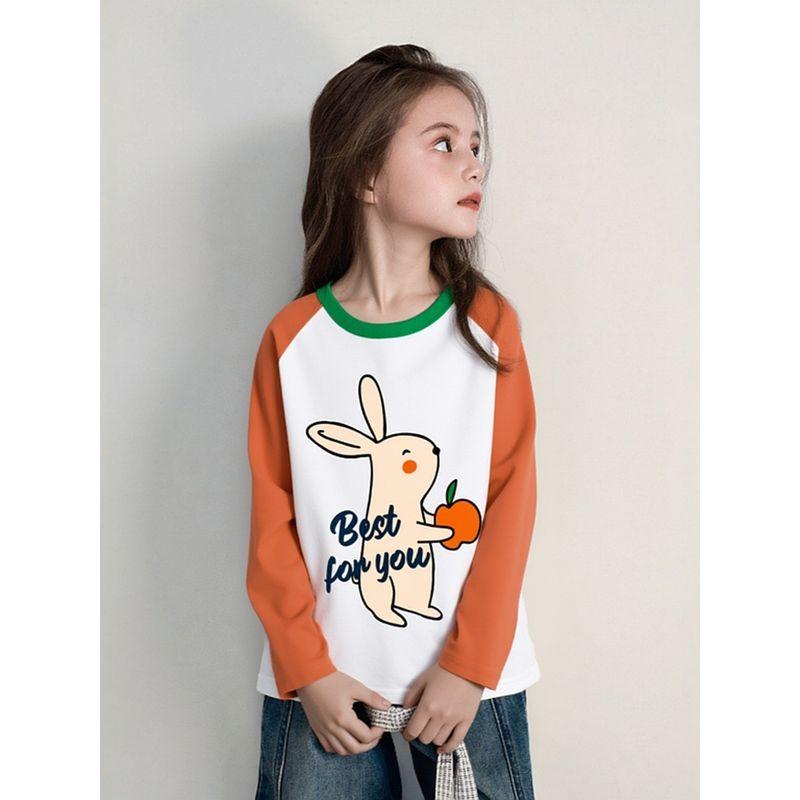 Trendy Children's Clothing for Girls, Pure Cotton Long-Sleeve T-Shirt, New Autumn Korean Style Cartoon Print Base Shirt, Baby Clothes Ins