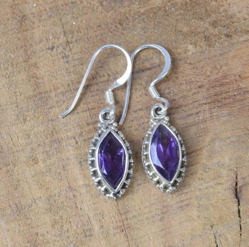 Solid 925 Sterling Silver Amethyst Gemstone Handmade Boho Designer Earrings Jewelry