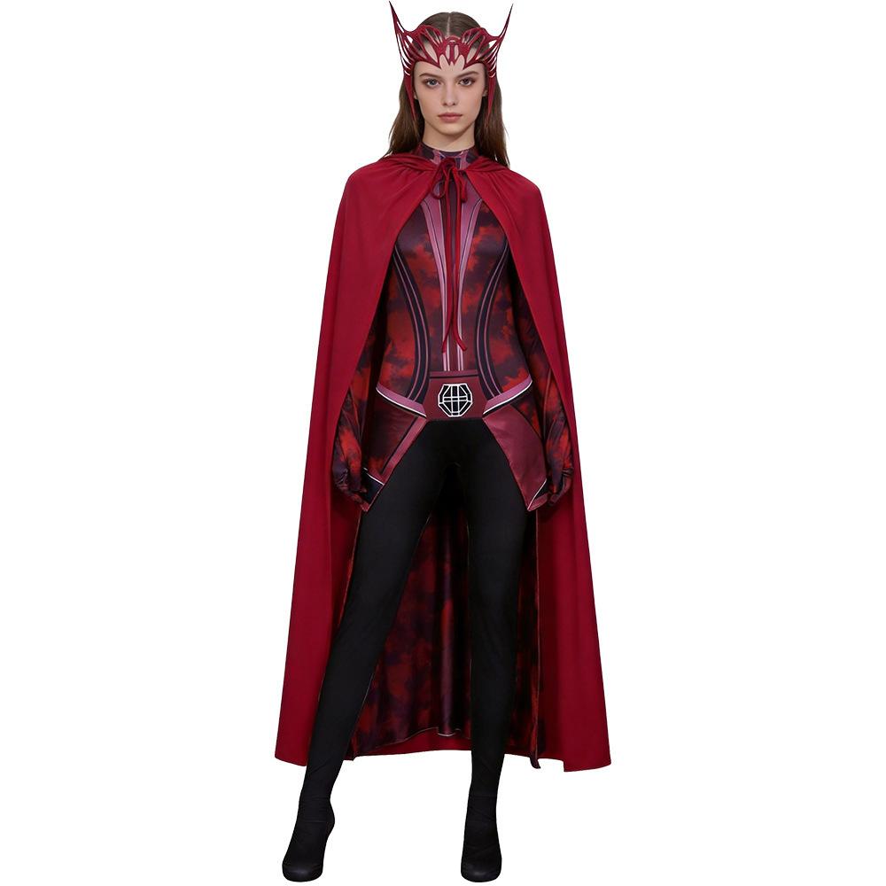 Marvel Crimson Witch Costumes, Burgundy Onesie Halloween Scarlet Witch Wanda Vision Costume